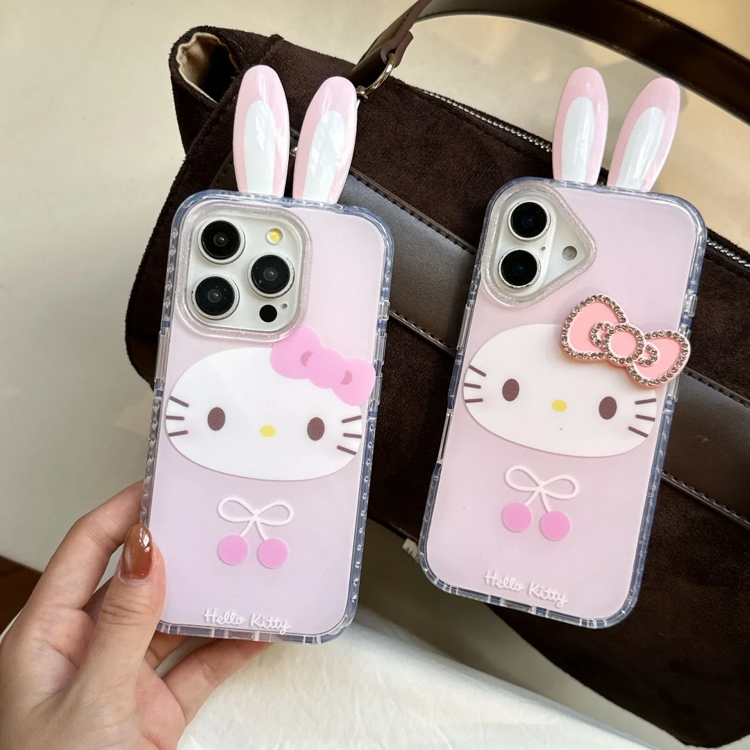 

3D Creative Stereoscopic Long Eared Rabbit kawaii Phone Case For iPhone 16 15 14 Pro Max suitable Girls Covers Stylish shell