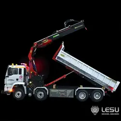 LESU 1/14 Simulation truck remote control model Metal toy hydraulic ro-ro truck crane full unloading paint