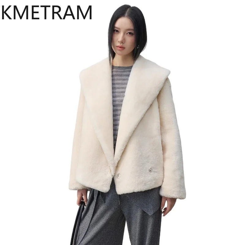 سترة KMETRAM من جلد الغنم ميرينو الطبيعي مع طية صدر السترة المرفقة من الصوف سترة قصيرة من الفرو الحقيقي ملابس نسائية شتوية جديدة في معاطف شبابية نسائية #1