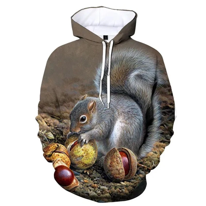 Funny Cute Squirrel Pattern 3D Print Hoodie Men Women Streetwear Hoodies Oversized Pullover Hooded Sweatshirts Kids Top Clothing