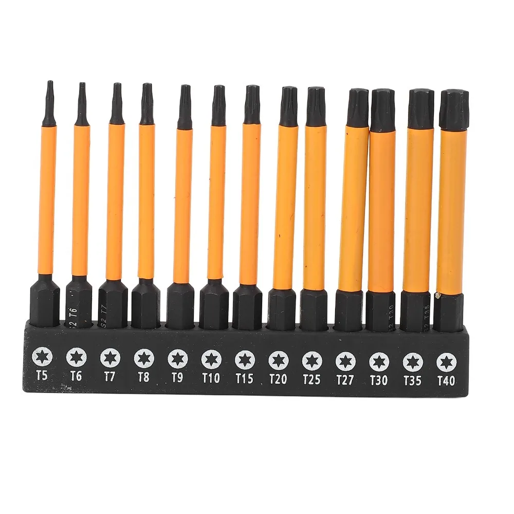 13pcs S2 Alloy Steel Star Bits Set 1/4 Inch Hex Shank Magnetic Tips Torx Head Bit Set 6-Point Design CNC Machined