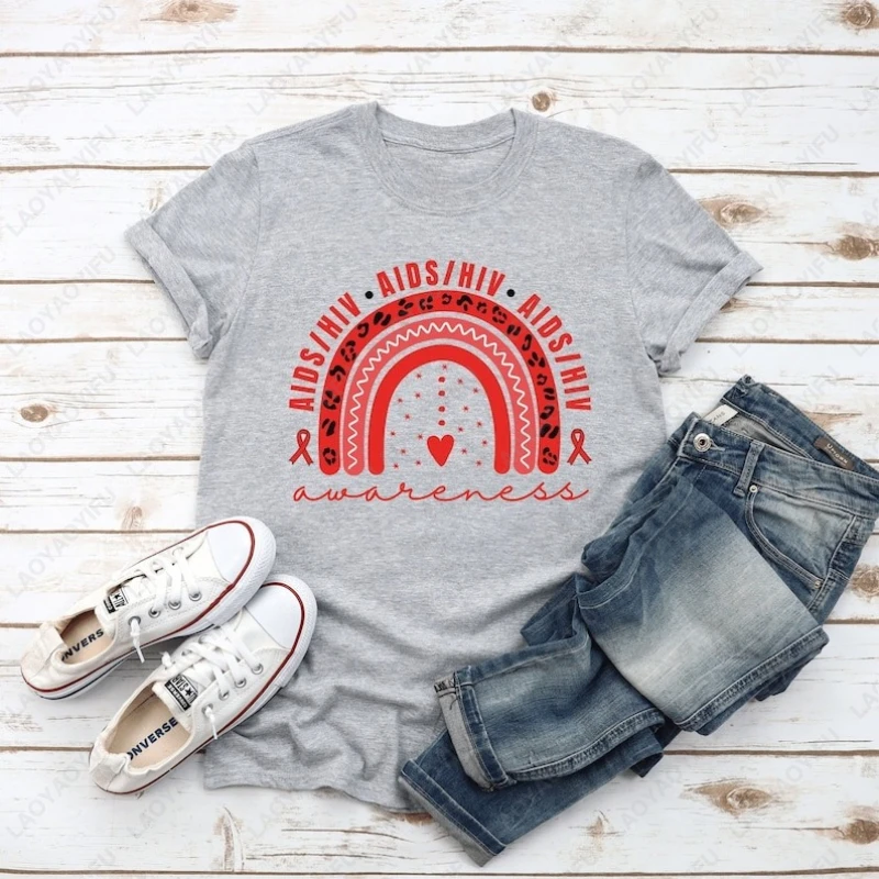 

AIDS HIV Awareness, хлопковые футболки с красной лентой, креативная модная универсальная мужская и женская одежда, классическая эстетичная трендовая футболка для отдыха