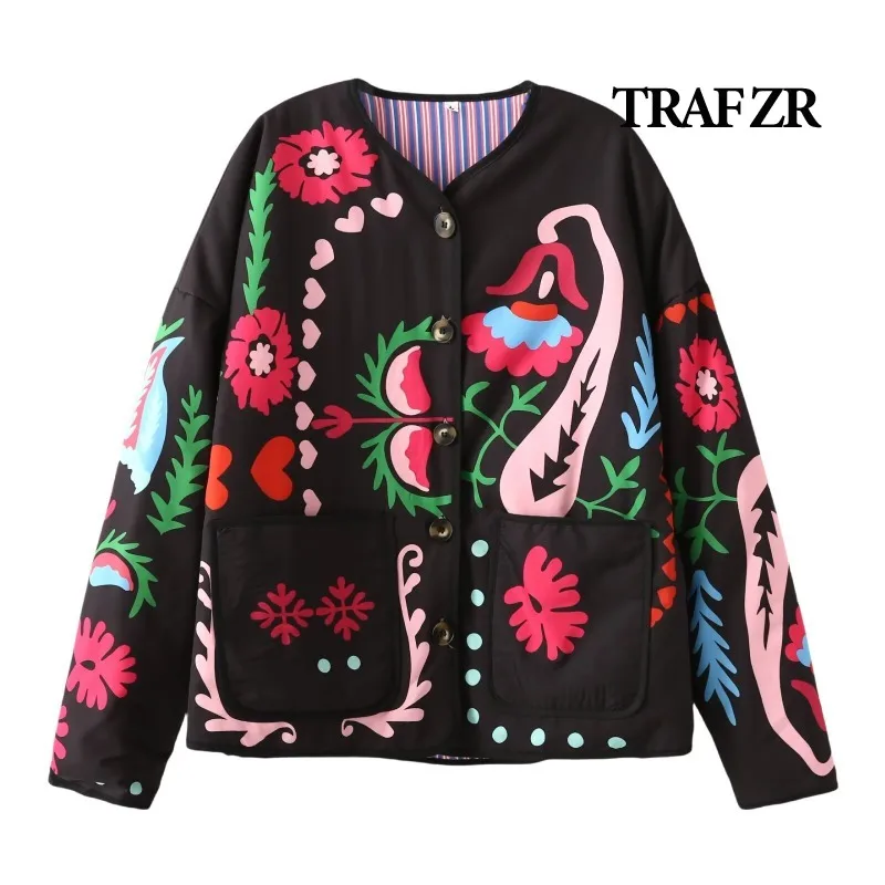 

TRAF ZR Padded Coat Prairie Chic Parkas Warm Winter Coats Snow Parka Floral Print Vintage Parka Elegant Luxury Women's Coat