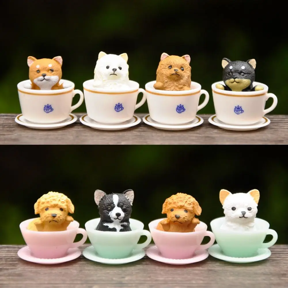 

8PCS Cartoon Teacup Dog Cake Decoration Doll DIY Mini Craft Cute Cupcake Topper Cake Decoration Miniature Micro Landscape