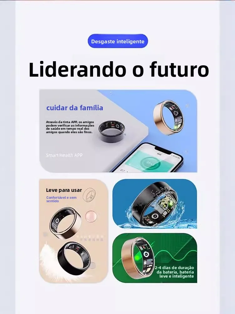 Novo Anel igente Multifuncional de Saúde com IA, Monitoramento Não Invasivo de Açúcar no Sangue, Prão Arterial, Sono ...