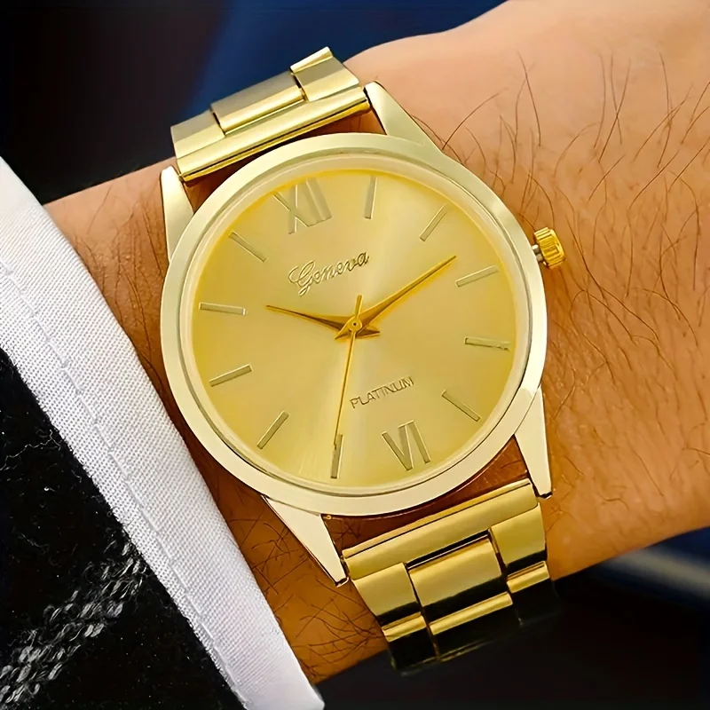1PC Men's Luxury Gold Strap Quartz Watch, Casual Business Minimalist Style (no Box)