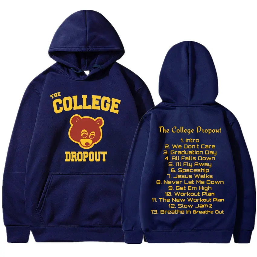 Rapper Kanye West Hoodie Music Album College Dropout Print Hooded Men Women Hip Hop Vintage Oversized Male Sweatshirt Streetwear