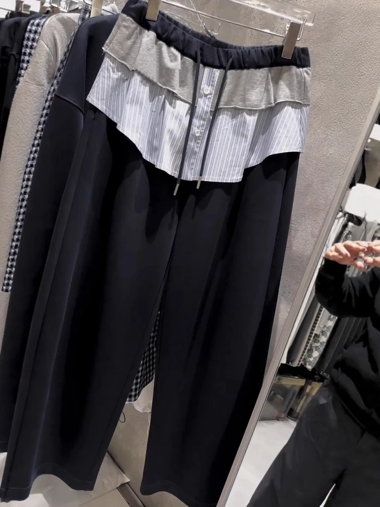 

Мужские повседневные спортивные брюки с высокой талией, прямые, свободные, широкие, осенние, модные, больших размеров, с пэчворком и кружевом