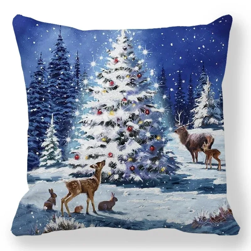 Christmas Decorative Cushion Covers Christmas Gift Home Decor Pillow Covers Winter Snow Scene Animal Print Pillow Covers