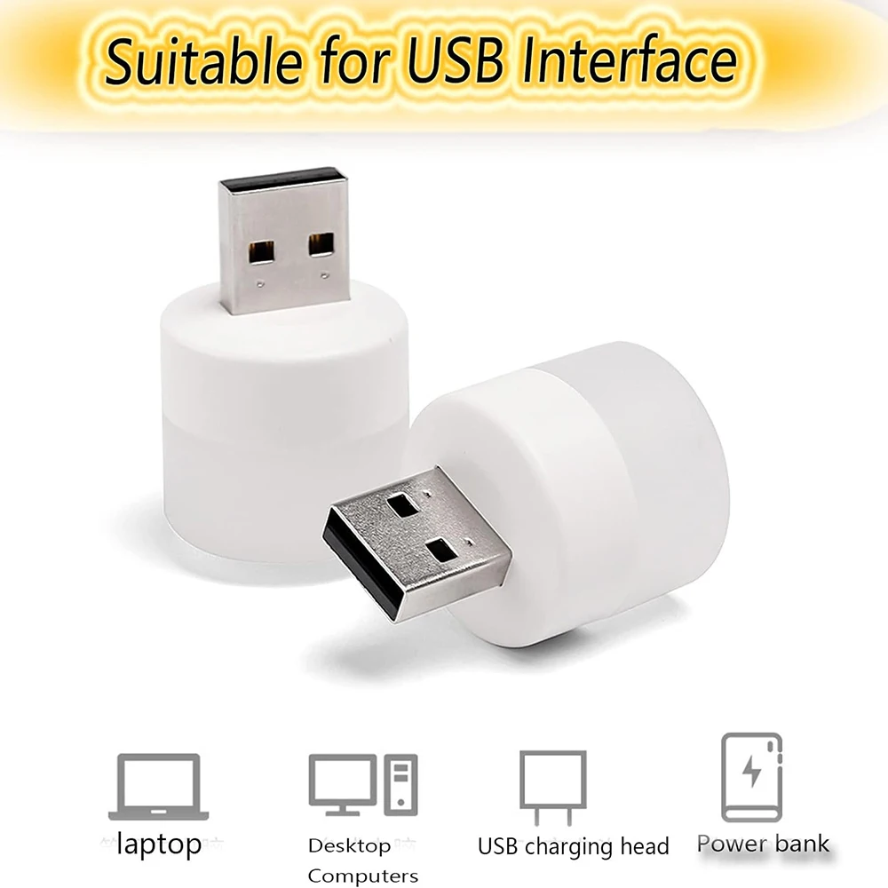 1/20Pcs Mini USB Night Light Warm White Eye Protection Reading Lamp Plug Computer Mobile Power Charging LED Book Light