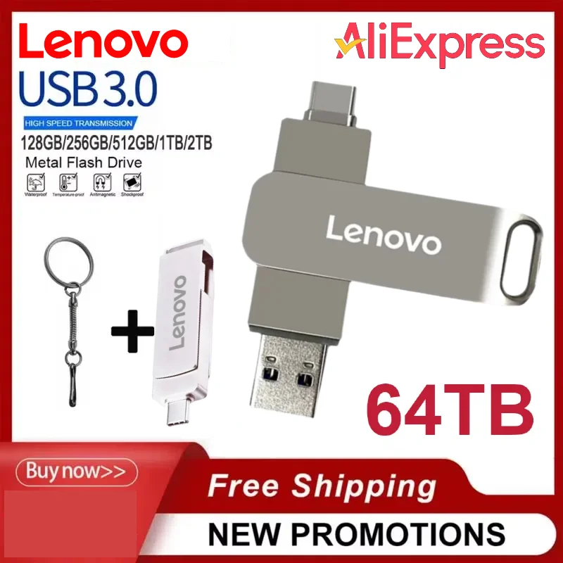 

Lenovo 64TB Type-C 2-in-1 high-speed Pendrive 16TB storage device USB memory stick 1TB/2TB USB 3.0 flash drive for laptops Phone