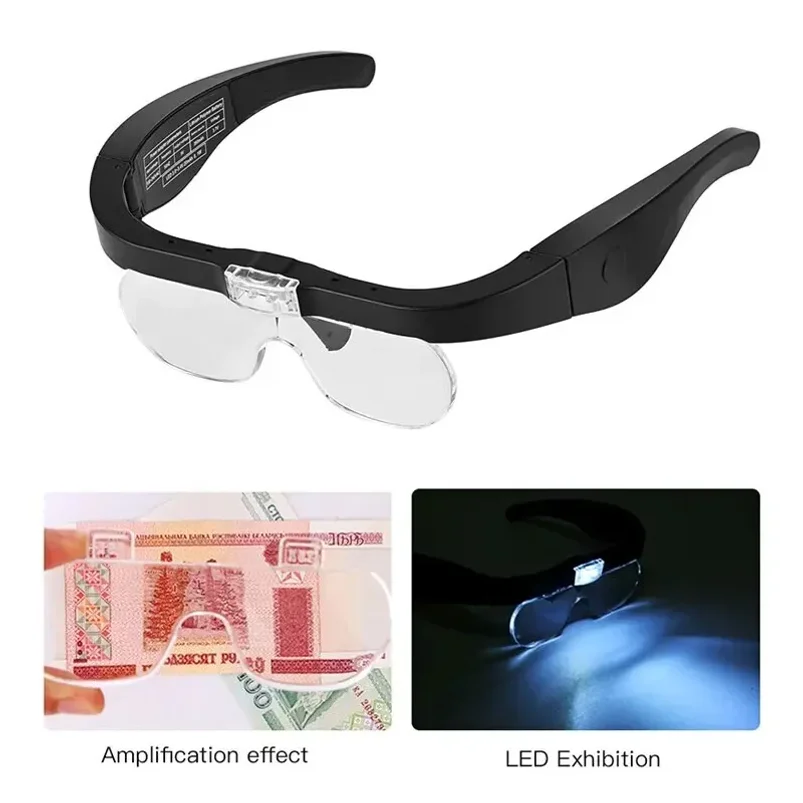 Head‑mounted Magnifying Glasses With 2 LED Lights, USB Rechargeable Hands‑Free Magnifier, 1.5X 2.5X 3.5X 5X Lenses For Watchmake