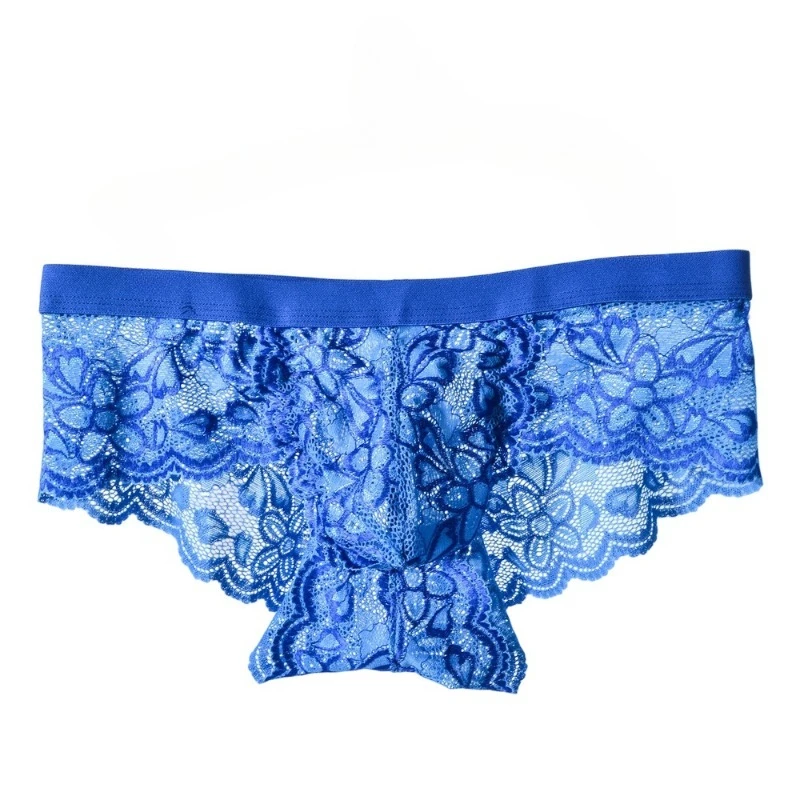 Briefs Men Lace Floral Pattern Embroidered Hollow Underwear Mesh See Through Lingerie Thong G-String Bikini Slip Homme