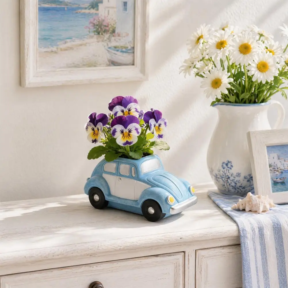 Green Plant Container Retro Beetle Car Succulents Planter Capacity Auto Shaped Flower Pot Durable Vintage Rubber for Indoor