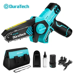 DURATECH 12V Cordless Mini Chainsaw Rechargeable Electric Pruning Chainsaw for Gardening Tree Branch Pruning Wood Cutting