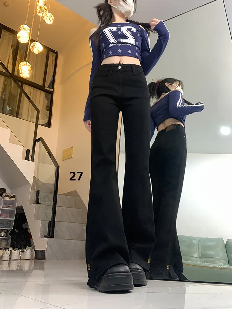 Retro cintura alta emagrecimento denim jeans feminino plus size queimado calças casuais sle leggings longos confortável design de fenda elástica