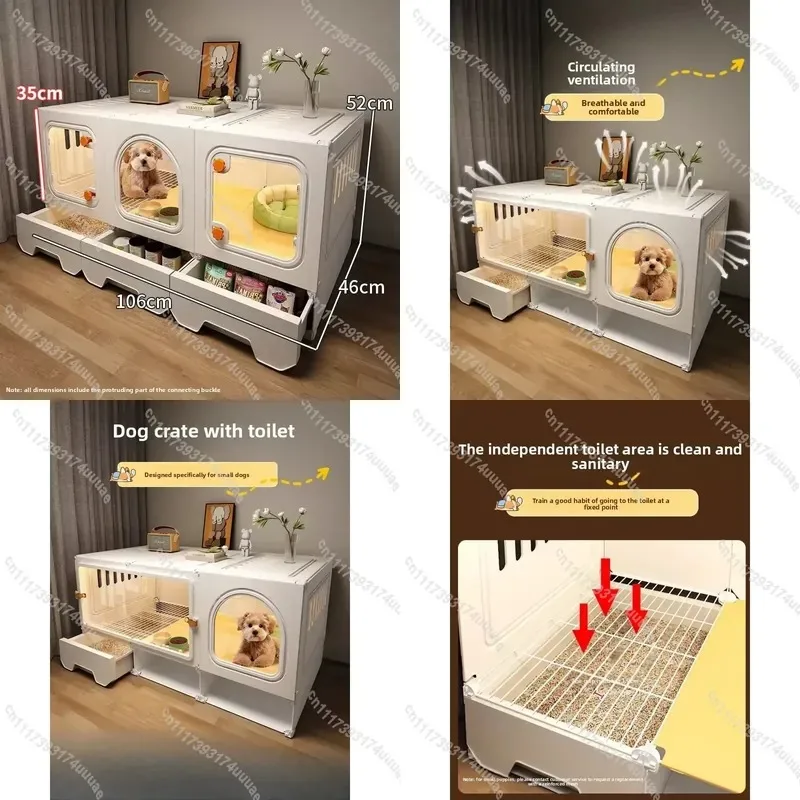 Indoor Dog House with Separated Toilet Small Puppy Crate One Room One Hall Design Pet Villa Cage for Small Dogs