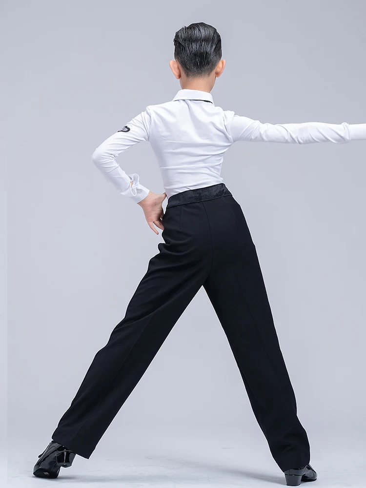 الأولاد اللاتينية الرقص المنافسة الملابس قميص أبيض السراويل السوداء تشا تشا ملابس رقص طفل قاعة الرقص أداء ارتداء DNV17957