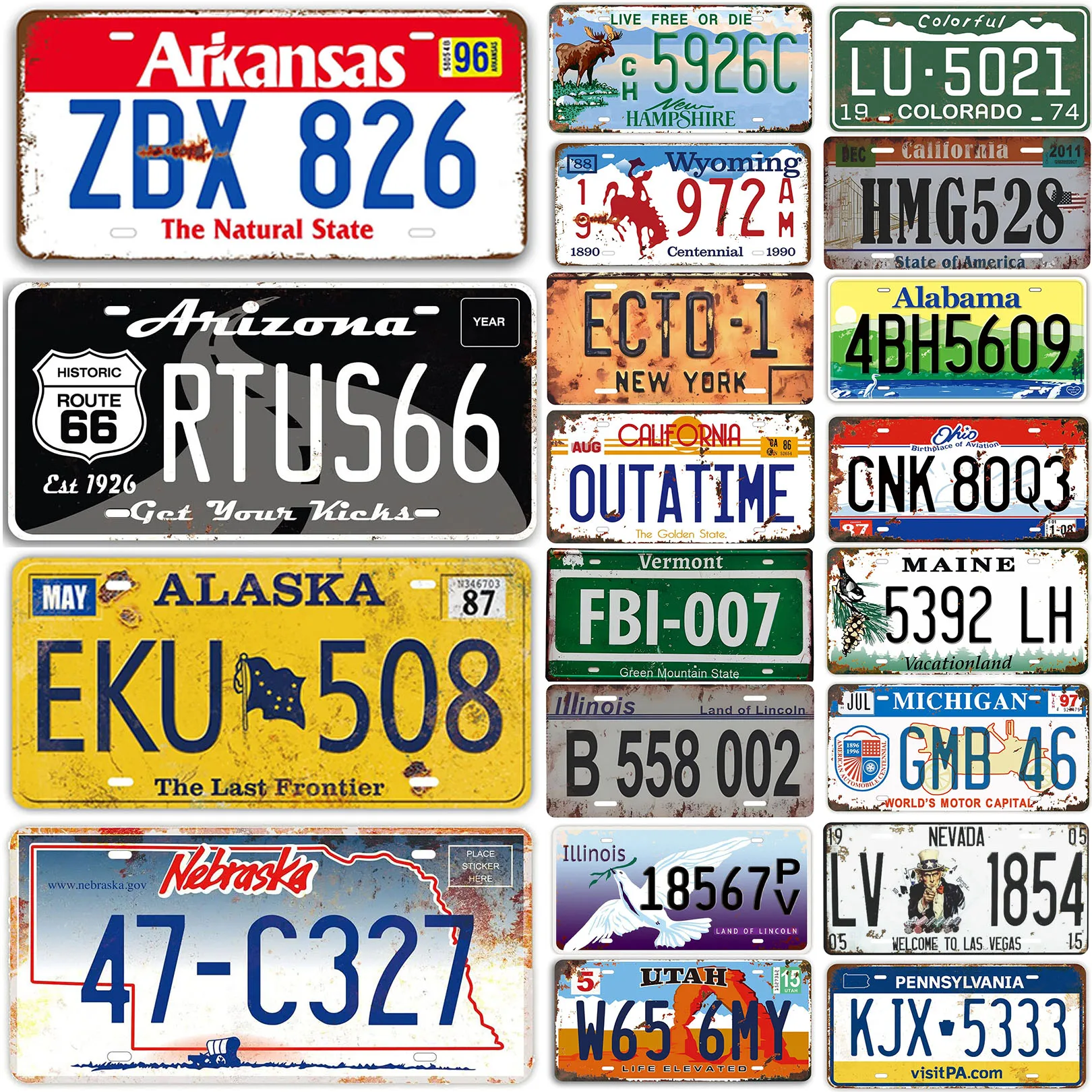 Alasaka License Plates Metal Tin Signs for Wall Art Decoration Vintage Tags Metal Automotive Signs For Cafe Bar Club Garage Pub