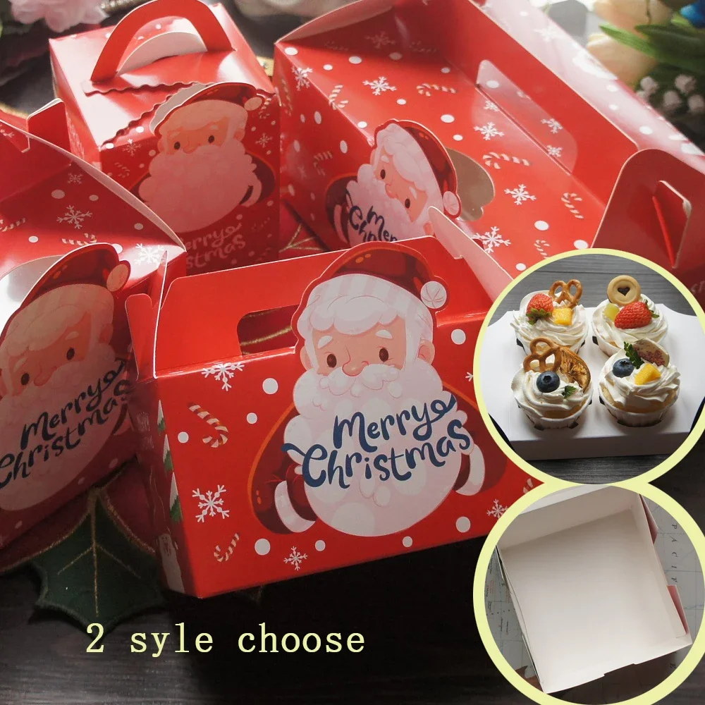 

4 Size Choose Red Christmas Santa Claus Design 10pcs Cupcake Bake Cake Packaging Paper Box Gifts Party Favors Decoration Use