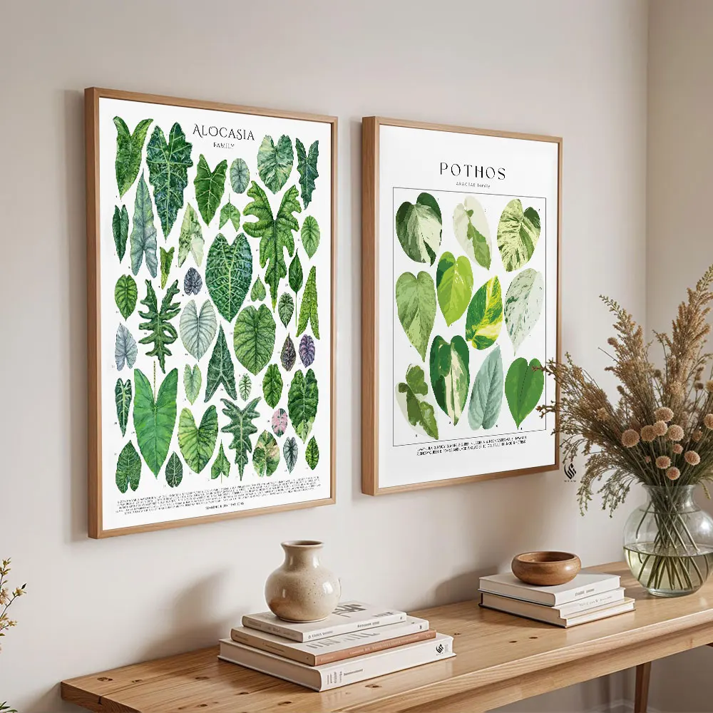 Green Botanical Leaves Interior Art Print Houseplants Nature Indoors Canvas Wall Home Decor Calming Poster Foliage and Plant