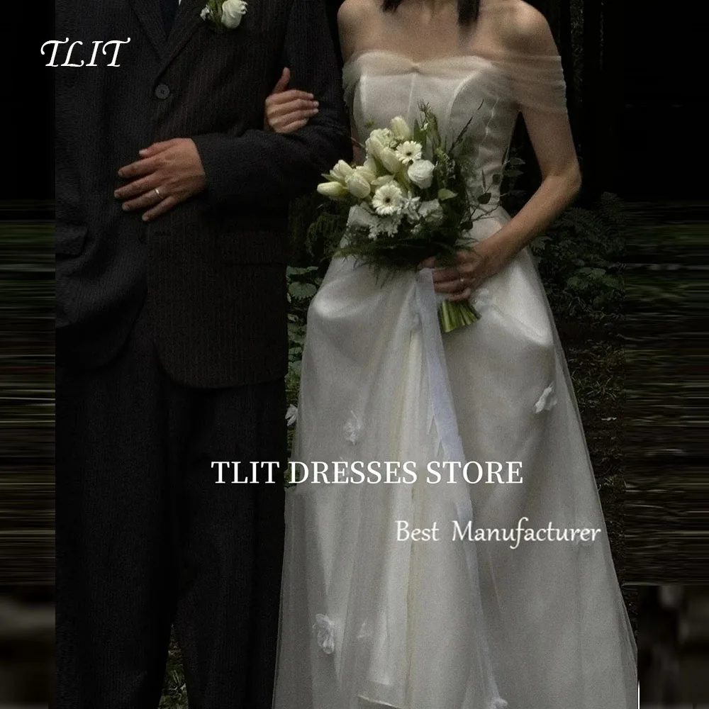 

TLIT 2025 New Ivory Wedding Dress Korea Photoshoot Off Shoulder Tulle Bridal Gown 3d Flowers Custom Made Plus Size Floor Length
