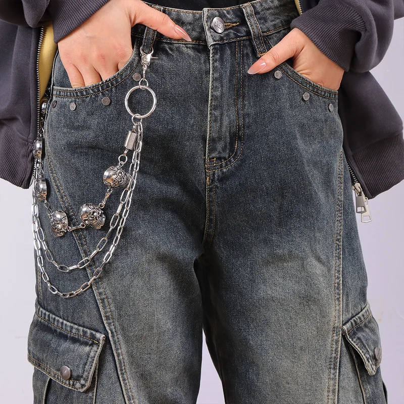 Retro Skull Multi‑Layer Pants Chain Gothic Punk Metal Waist Chain Unisex Jeans Hanging Chain Hip Hop Streetwear Decor Accessory