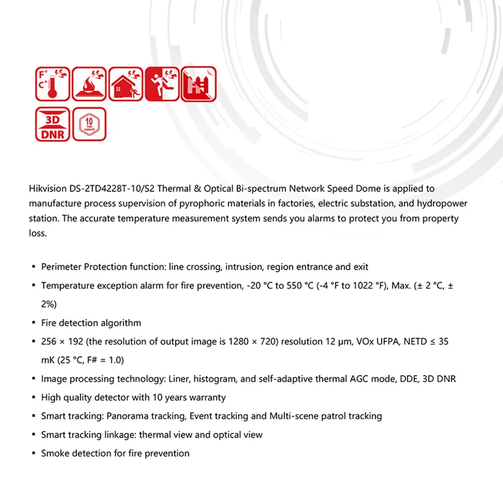 Original Hikvision DS-2TD4228T-10/S2 Thermographic Thermal Optical Network Speed Dome PTZ Camera Smart Tracking POE