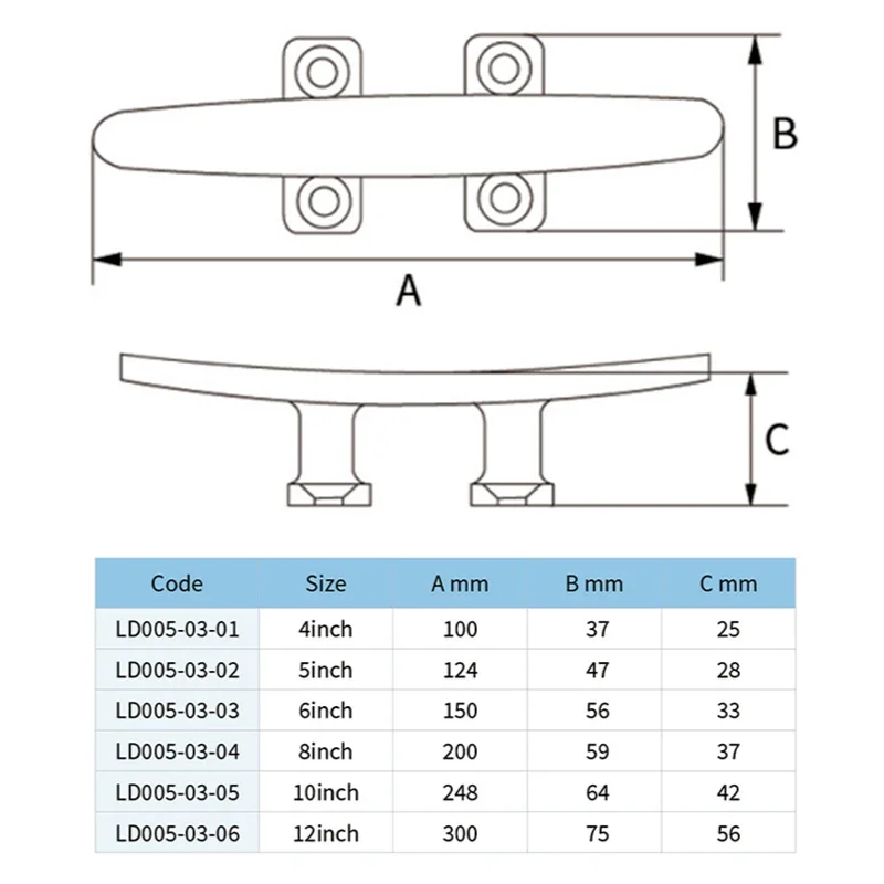 6 Inch 8 Inch 10 Inch Boat Cleat 316 Stainless Steel Heavy Duty Hollow Lock Bolt Base Marine Boat Deck Dock Rope Cleat