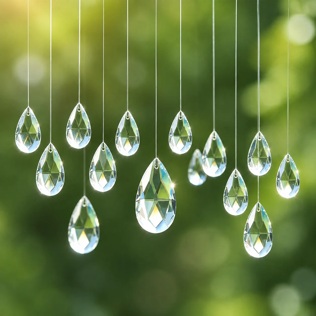 6pcs 50mm Clear Crystal Suncatcher Feng Shui Faceted Glass Teardrop Grid Prism Chandelier Lamp Replacement Pendant Hanging Decor