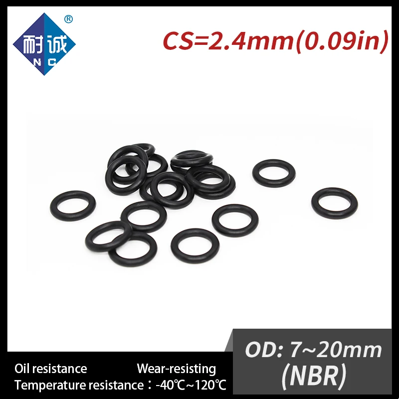 20 sztuk/partia kauczuk nitrylowy czarny NBR 70A O-ring CS 2.4mm OD 7/8/9/10/11/12/13/14/15/16/17/18/19/20*2.4 O-Ring olej uszczelniający.-Nie.