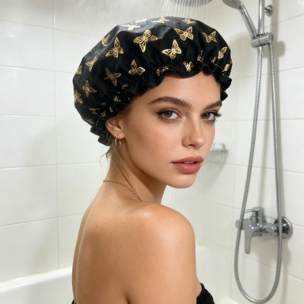 Reusable DonutShape Waterproof Shower Cap Elastic Bath Hair Cap for Women Spa Salon Shower Swimming Hair Protection
