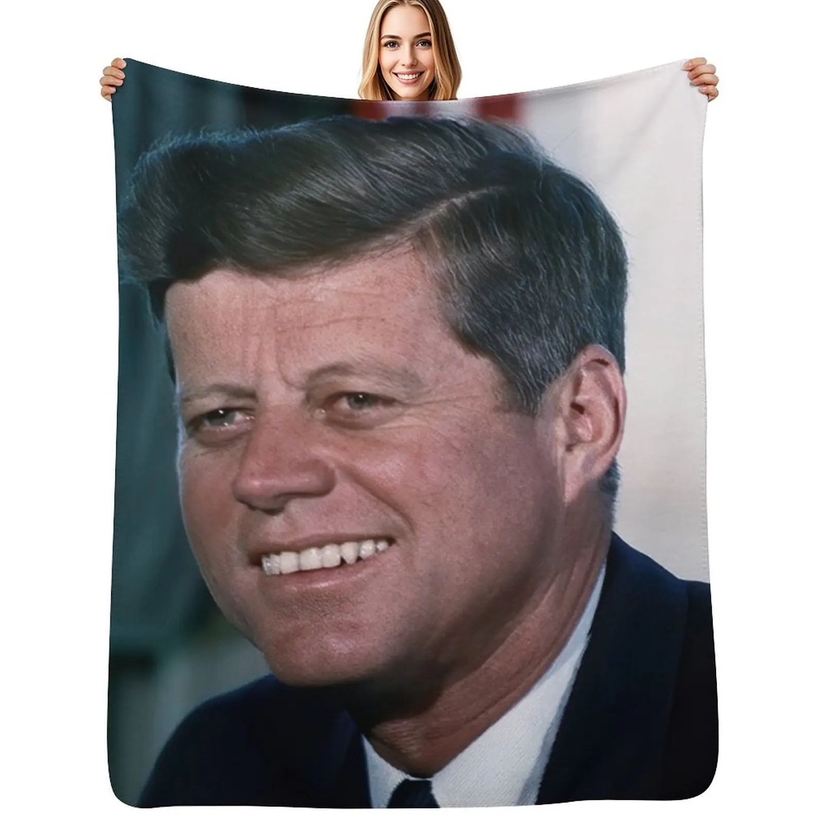 John Kennedy JFK Portrait Throw Blanket Thin Soft Blanket for Summer Night Sleeping