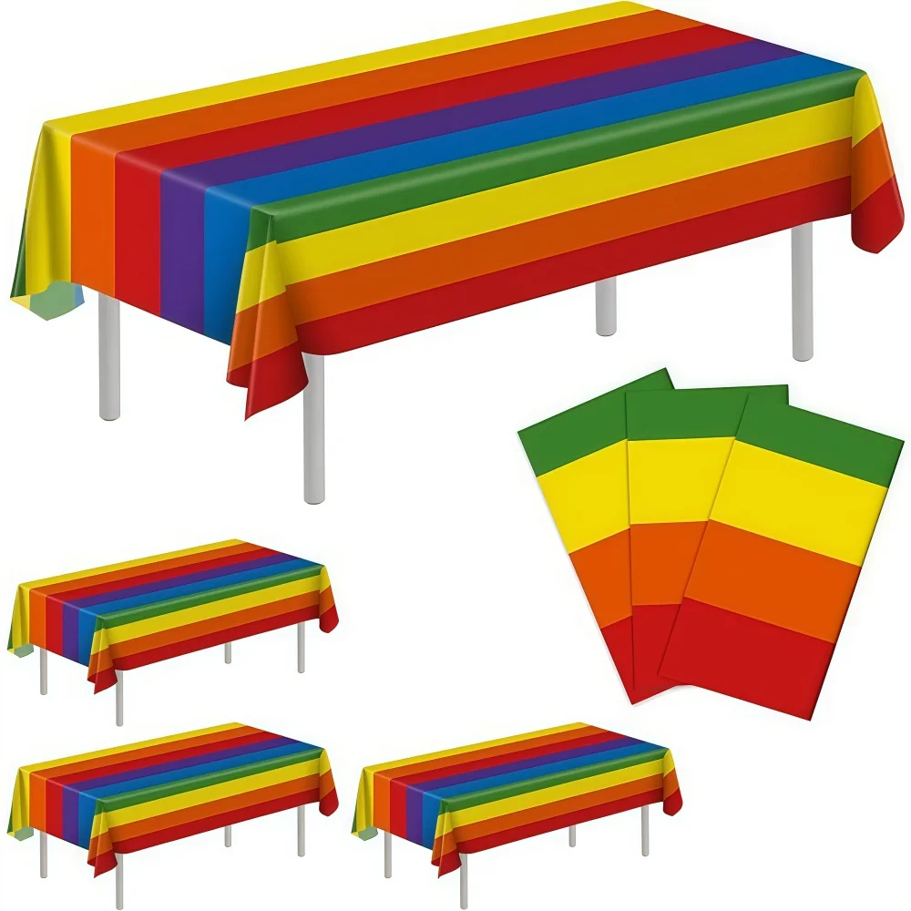 1/2/3pcs Rainbow Stripe Plastic Tablecovers - Disposable Waterproof Tablecloths for Birthday, Versatile Decoration