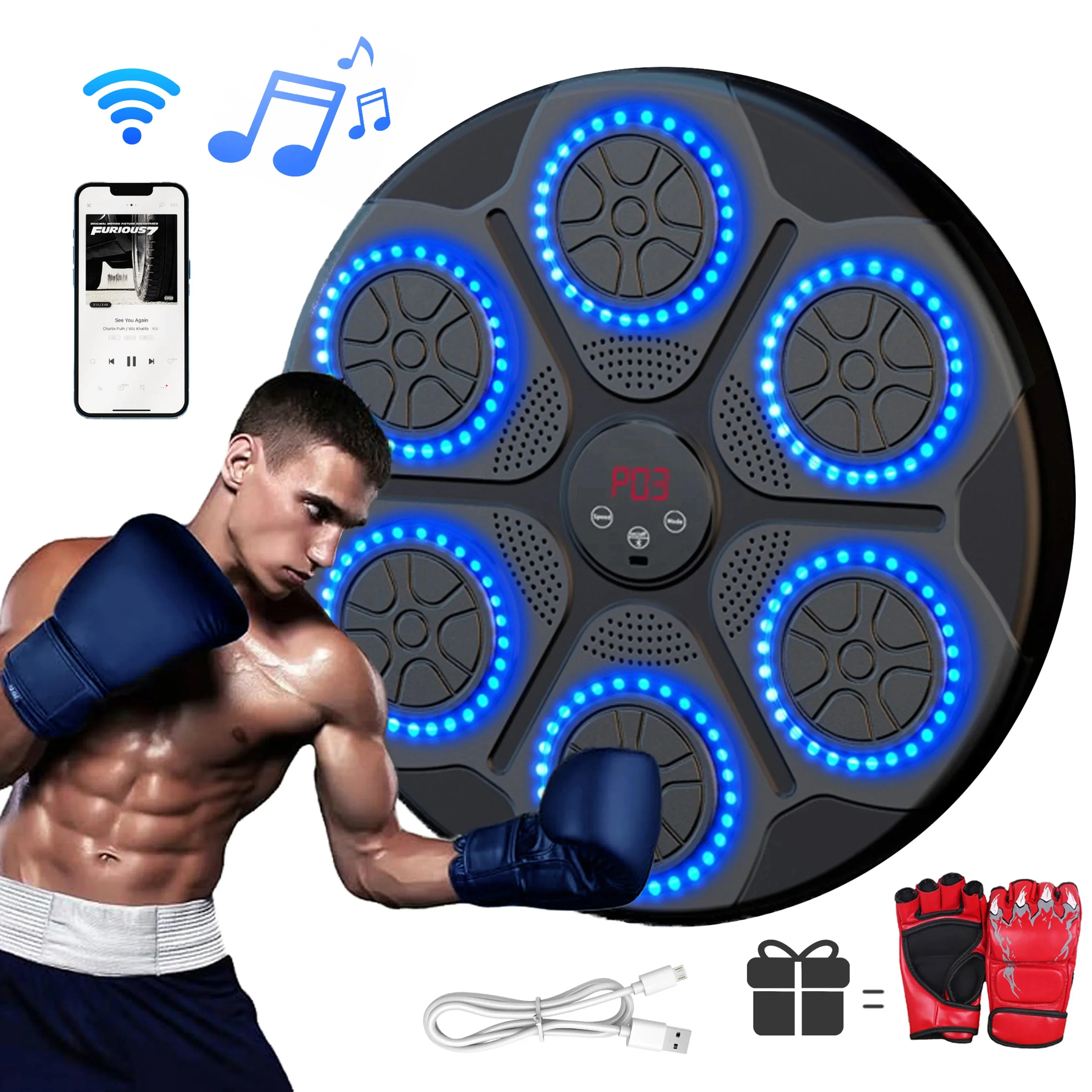 2026 Music Boxing Machine Smart Bluetooth Wall Mounted Music Boxing Trainer Gym Home Electronic Boxing Target Punching Equipment