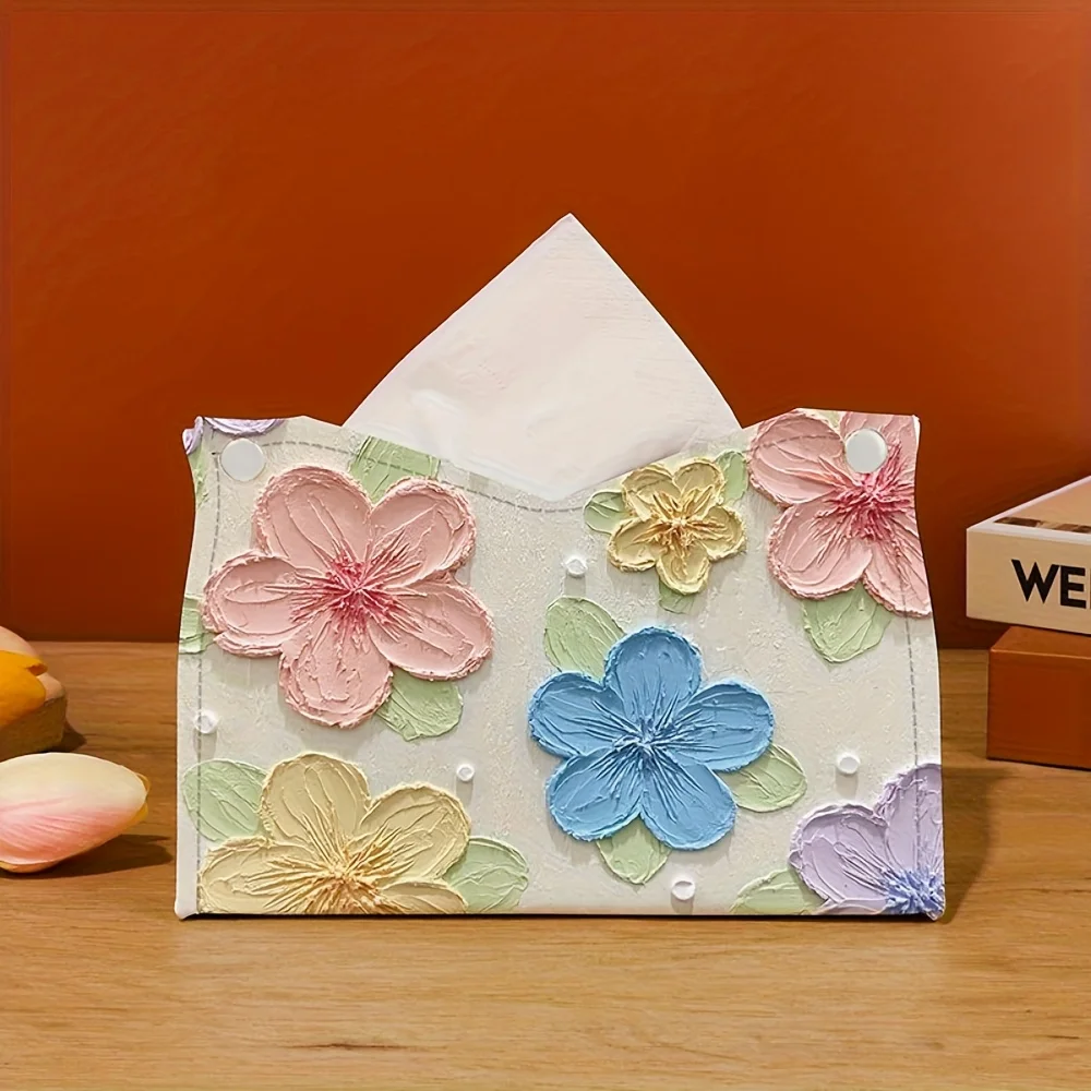 Elegante Taschentuchbox mit Blumenmuster – Ölgemälde-Stil, perfekt für die Aufbewahrung im Wohnzimmer, im Schreibtisch oder als Heim- und Esszimmerdekoration – Detail 5