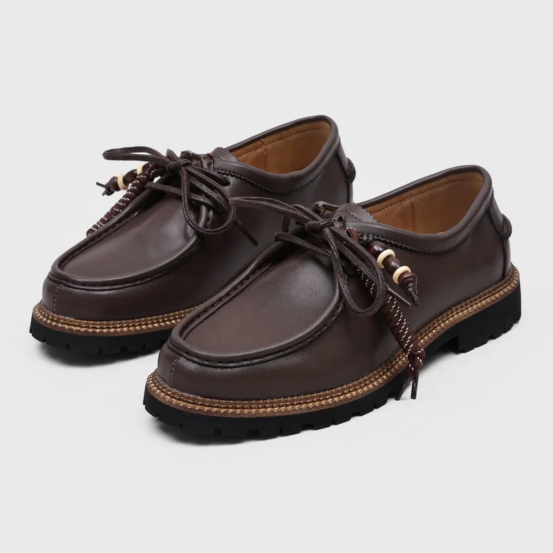 

Thick-Soled Derby Shoes Genuine Leather Men's Shoes Designer Lace-Up Casual Shoes Wear-Resistant Trendy Handmade Men's Shoes