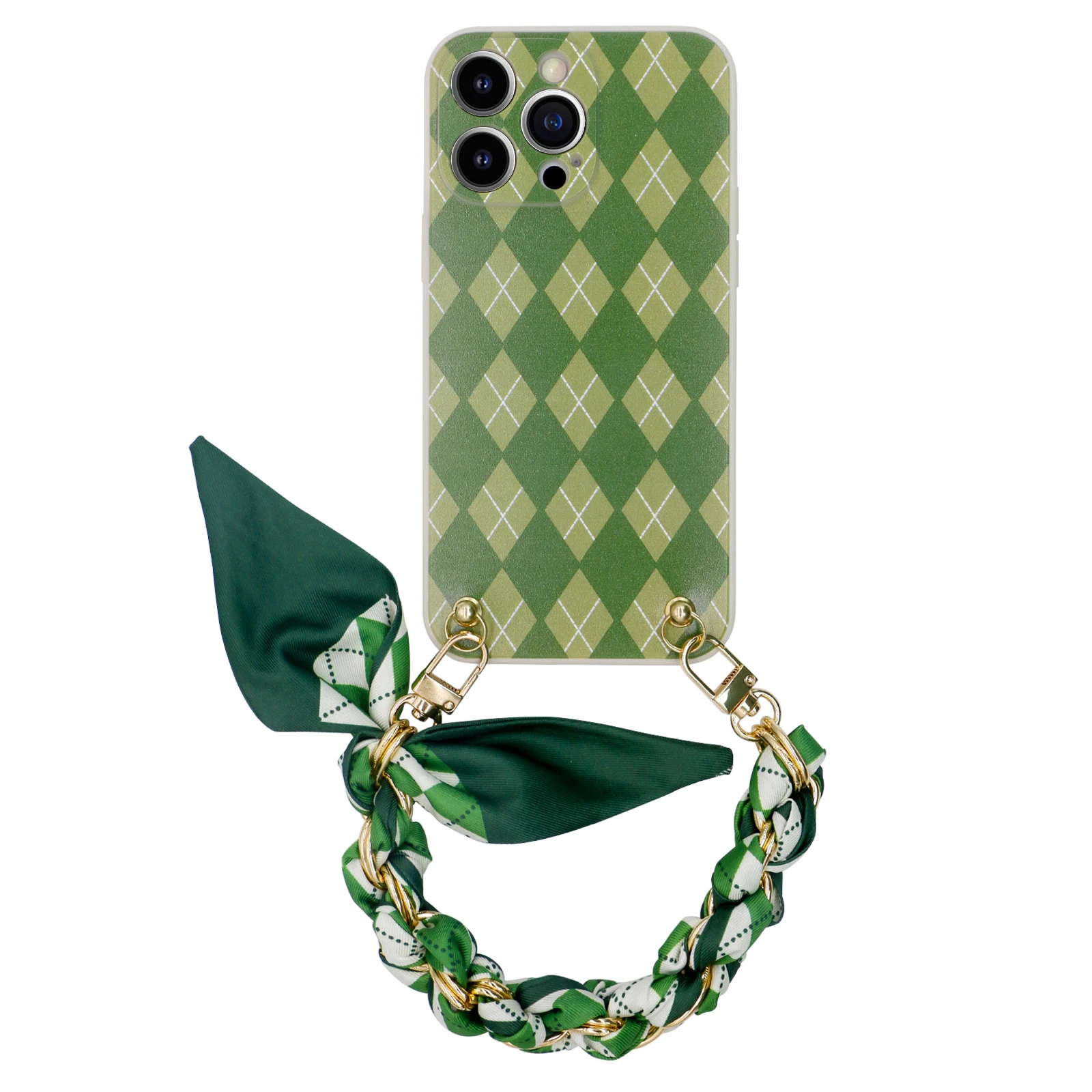 Designed for iPhone 14 Pro Max Case,Green Plaild Pattern Silicone Shockproof iPhone 14 Pro Max Phone Case with [Soft Anti-Scratc