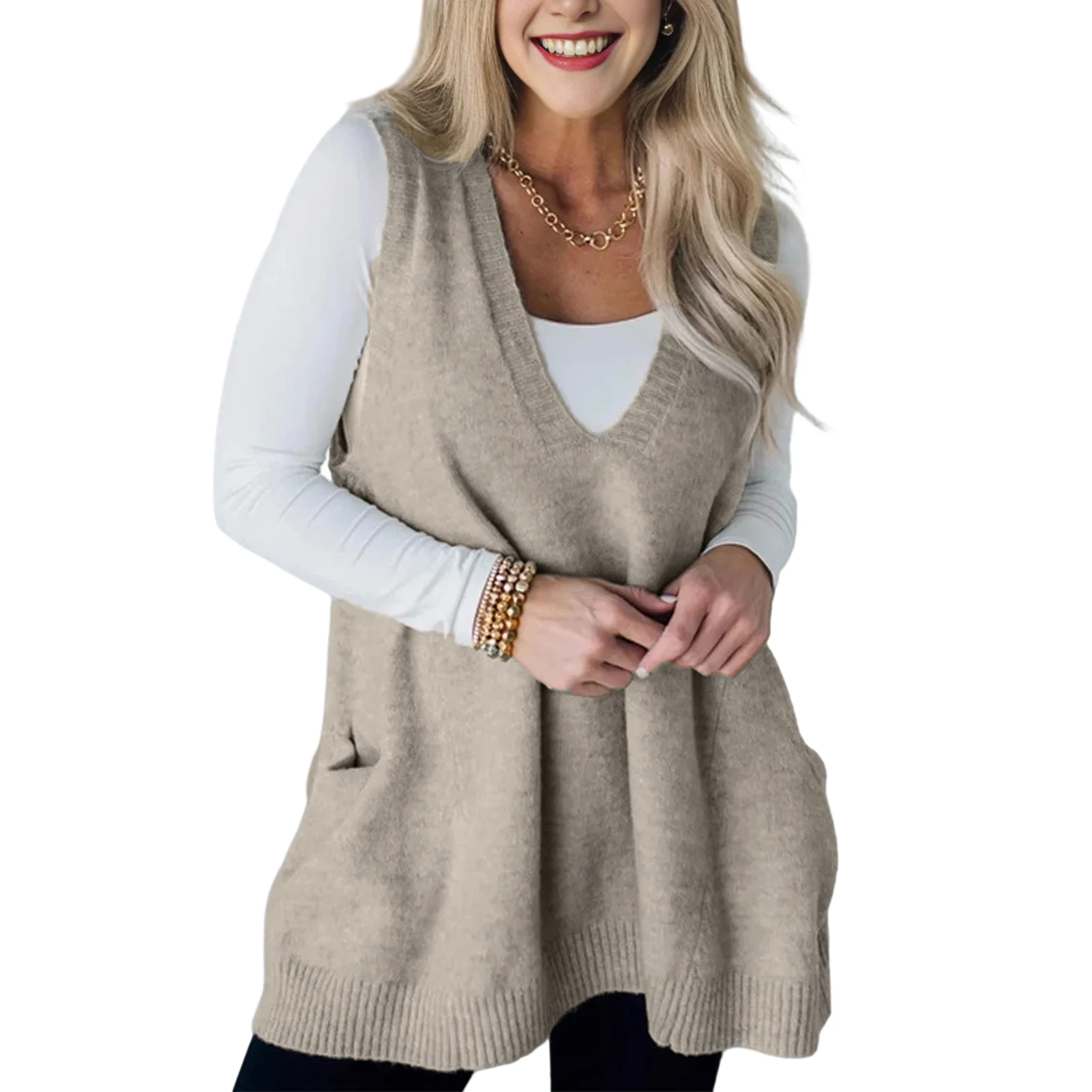 

Women Sweater Vest Women's Sweater Vest Pullover Winter Knitted Dress Loose-Fitting Waistcoat Loose Dress Female Tops