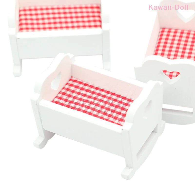 Letto per bambini in legno in miniatura Mobili Modello Letto Culla per asilo nido Culla per bambini 1:12 Decorazioni per casa delle bambole Accessori per casa delle bambole giocattolo