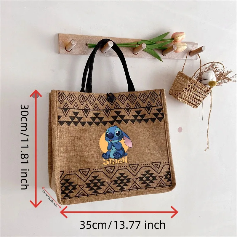 New Disney Stitch Linen Tote Bag for Women Fashion Summer Travel Beach Bag Girls Shopping Handbags Casual Harajuku Shoulder Bag