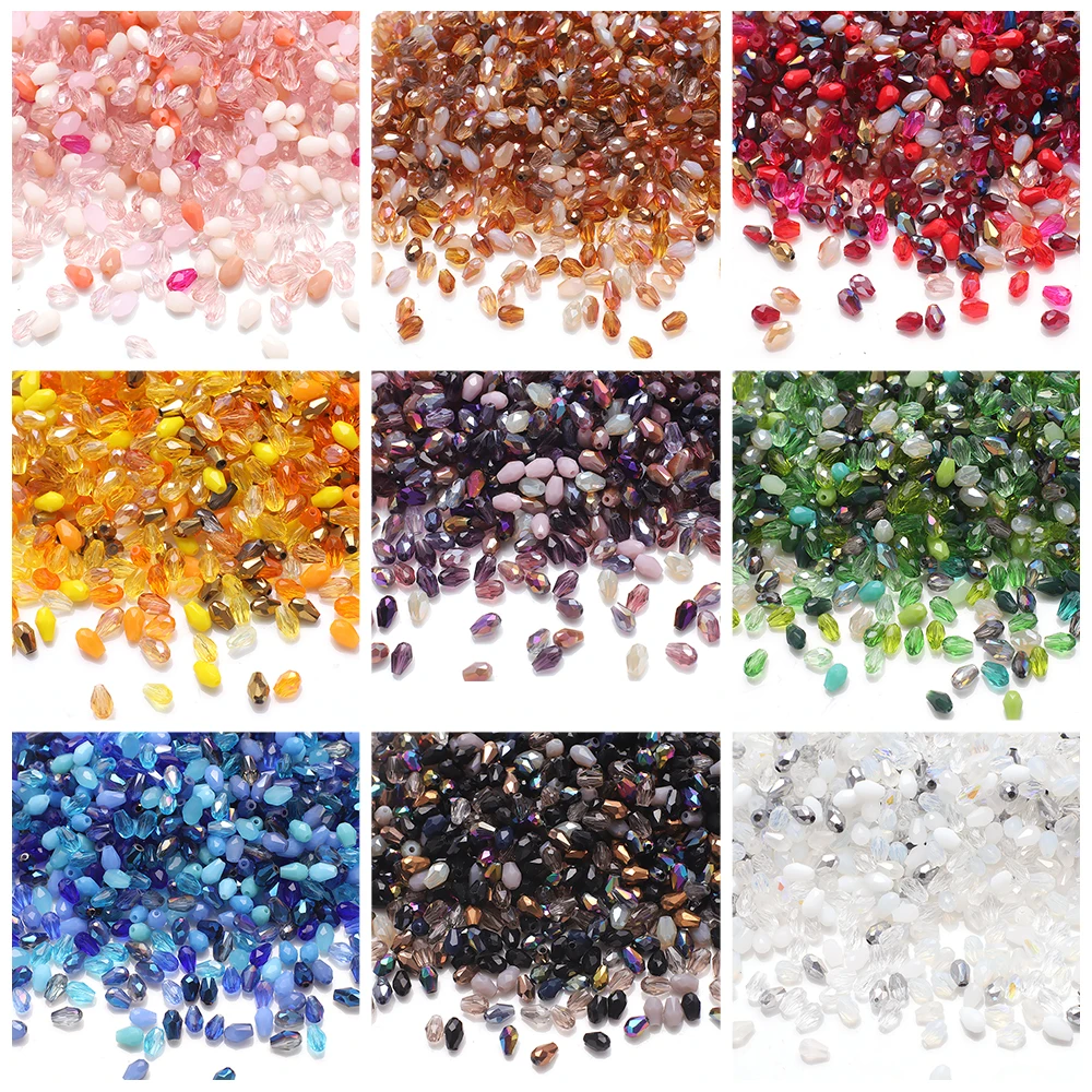 3X5mm 4X6mm Crystal Drop Pendant Crafts Mixed Teardrop Glass Loose Beads For DIY Jewelry Making Accessories Wholesale