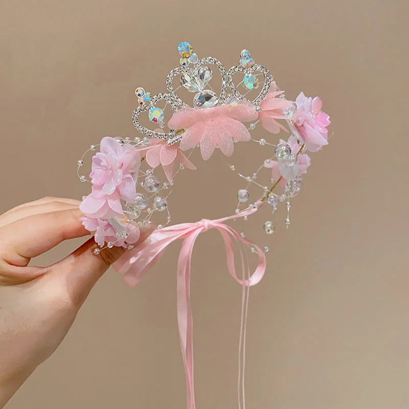 Flower Girl Fairy Headpiece Crystal Tiara Headband Toddler Flower Crown Hair Pieces Hair Vine Accessories