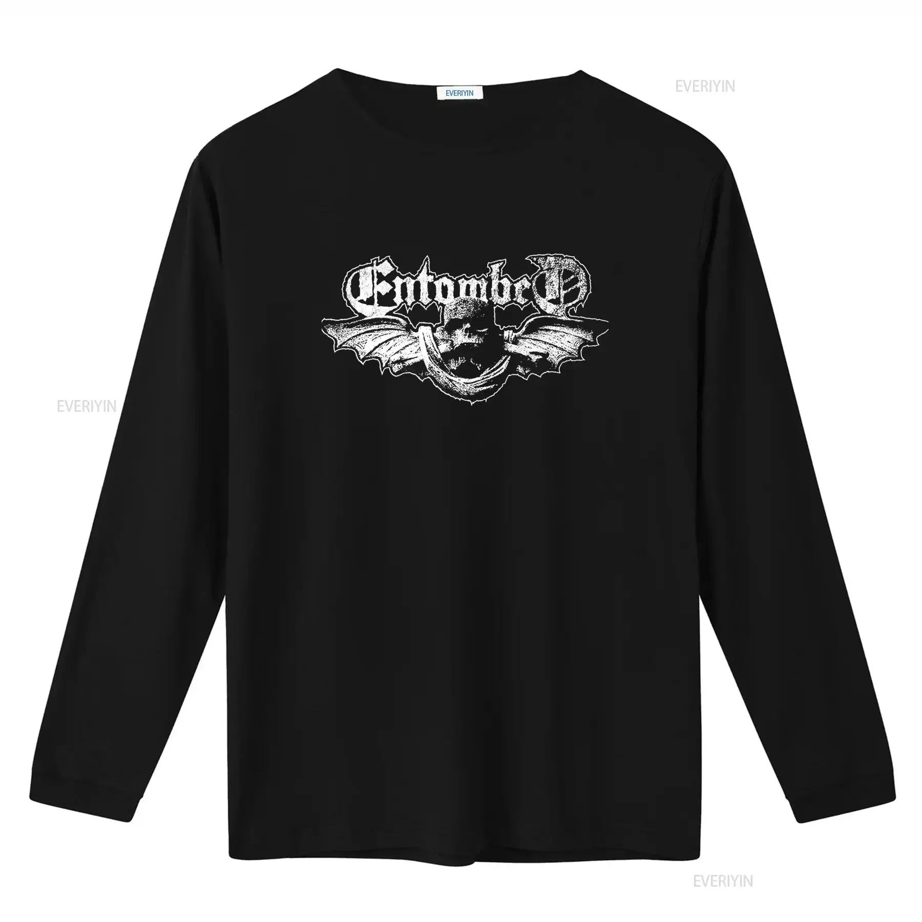 Entombed Logo V2 Black White Death Metal Band T Shirt vintage Washed homme Breathable Casual graphic Soft Slightly
