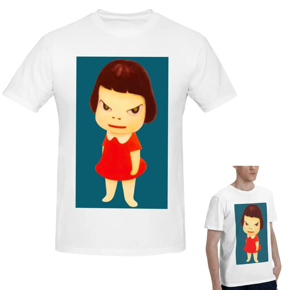 

Футболка Yoshitomo Nara из 100% хлопка, мужская забавная футболка большого размера, мужские летние рубашки с круглым вырезом, топы, S-6XL