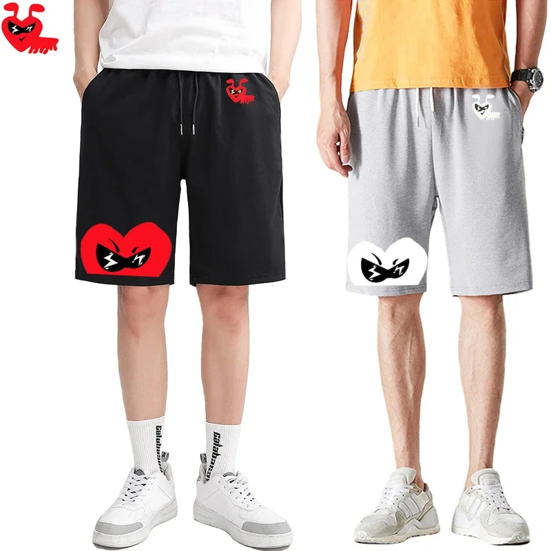 Quebrar ovo masculino shorts de algodão dos desenhos animados bonito formiga bordado meio coração impressão cordão elástico verão metade casual shorts