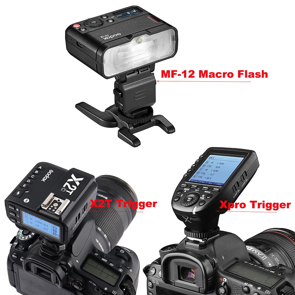 Godox MF12 TTL Macro Flash Light Mini 2.4G sans fil Speedlite + diffuseur de filtre de couleur pour appareil photo reflex numérique photographie en gros plan