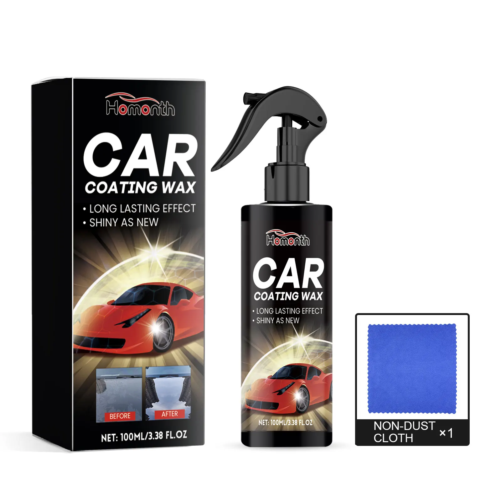 Homonth ยานยนต์เคลือบตัวแทน Hydrophobic คริสตัลขัดบํารุงรักษาเคลือบตัวแทนสําหรับแว็กซ์รถยนต์ NANO Coating 3 ชิ้น