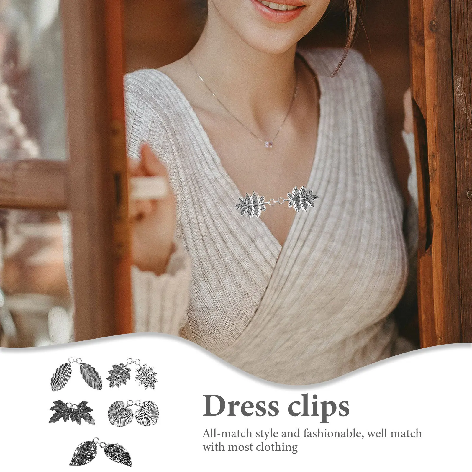 

5pcs Alloy Brooch Accessories Leaf Cardigan Collar Clip Dress Cinch Clips Sweater Clasps Clothing Fastener Shawl Pin