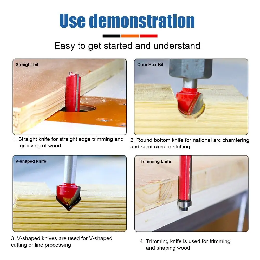 Alloy Double-Edge Straight Bit Woodwork Tool Slotting Double Flute Router Bit Sharp 1/4